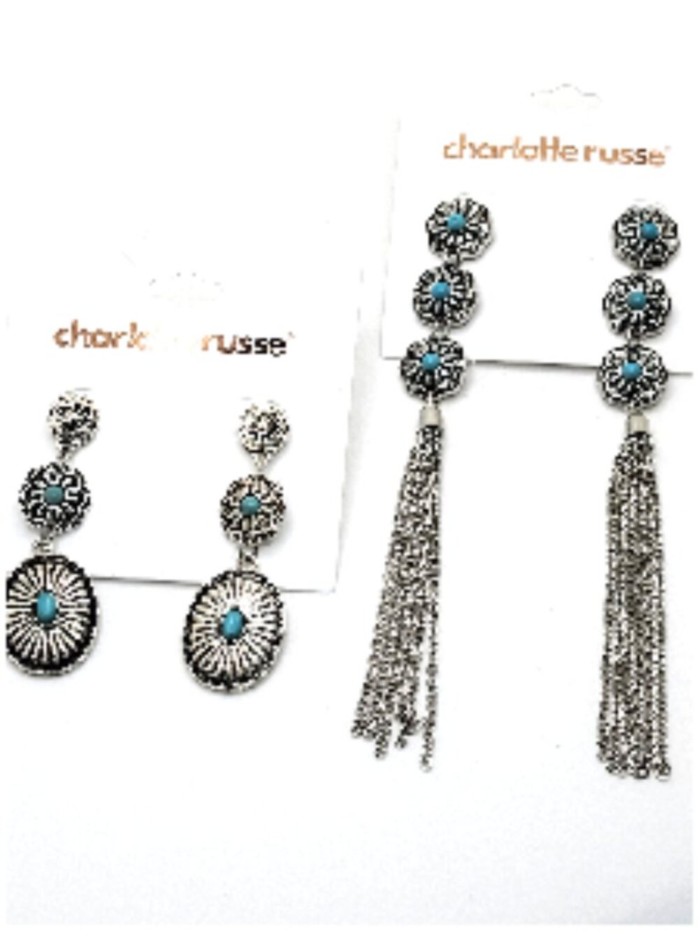 Charlotte Russe 2 Pairs Southwestern Style Earrings Dangle Faux Turquoise Tassel